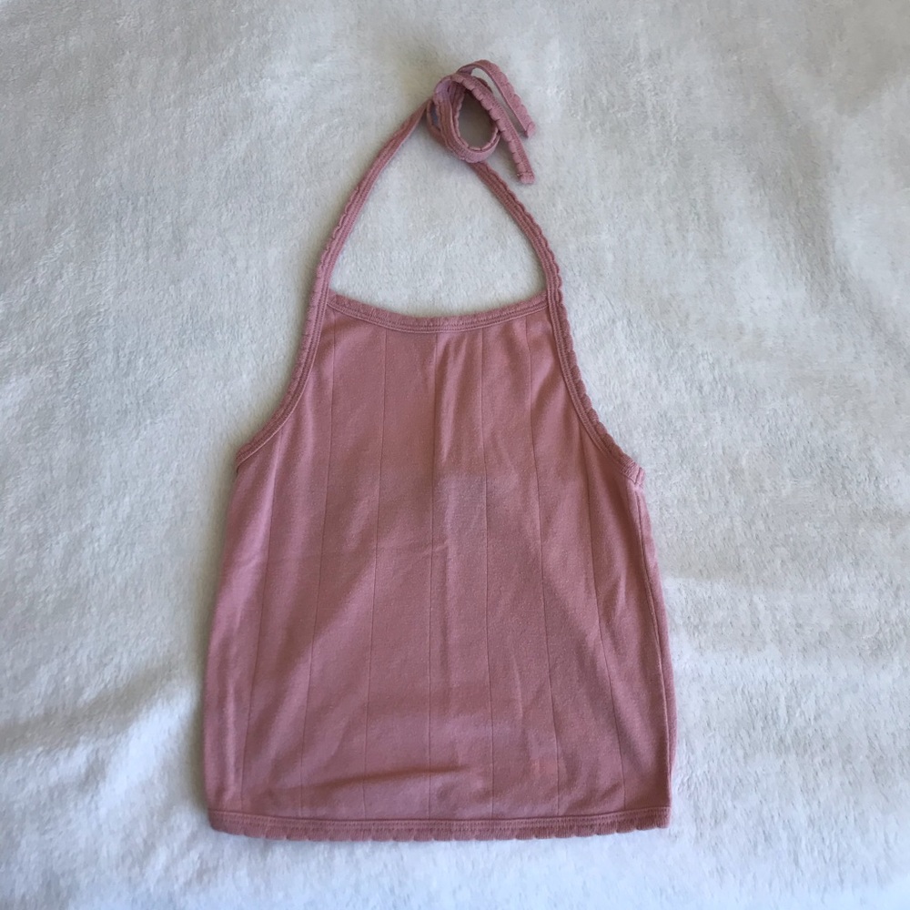Ribbed Halter Crop Top with Scalloped Straps